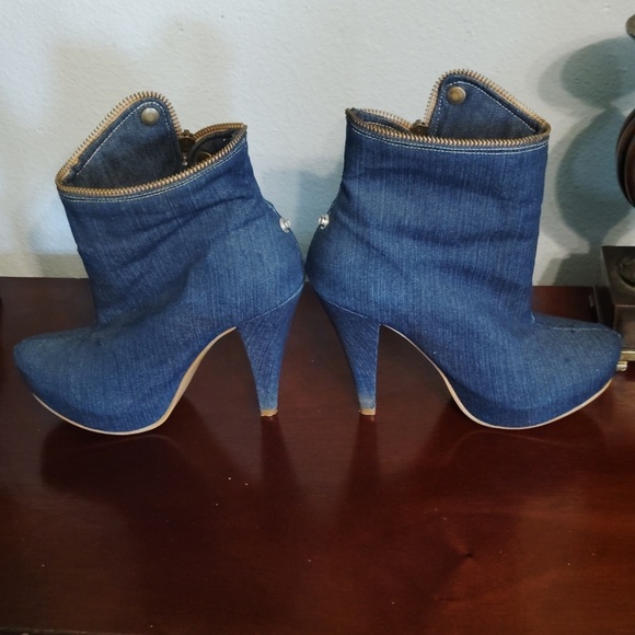 Andrea Denim Ankle Boots Zipper Size 7 - Picture 4 of 16